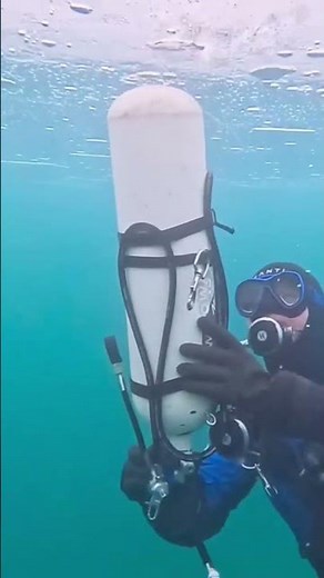 Trapped Under Ice? Scuba Diver Tests Ice Thickness With Tank #icediving