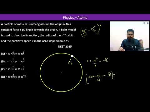 A particle of mass m is moving around the origin with a constant force F pulling it towards the