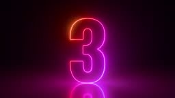 3d animated countdown from 10 to 1, pink red glowing neon numbers...