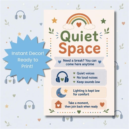 Quiet Space Sign Printable: Sensory Room Autism Inclusive Poster (digital Download) - Etsy