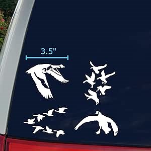 Goose Decal 4 Pack: Detailed Goose Flying, Waterfowl Geese Flying V Formation, Canadian Geese Landing, Goose Flapping Wings (White, Small ~3.5")