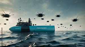 Footage of an array of underwater drones with sonar capabilities, meticulously charting the ocean floor with unparalleled precision.