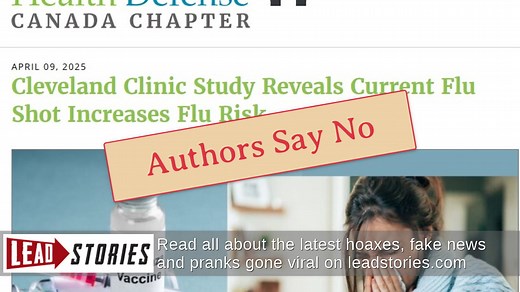 Fact Check: Cleveland Clinic Study Did NOT 'Reveal' That The 2024/2025 Flu Shot Increases Flu Risk -- Vaccine Ineffective, But Not Cause Of Infections | Lead Stories
