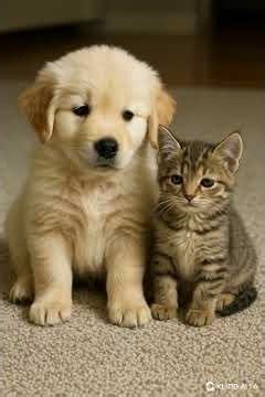 Cuddle Buddies: Adorable Cat & Puppy Duo! 🐱🐶