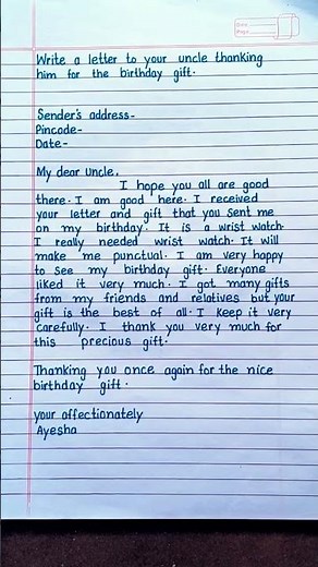 write a letter to your uncle thanking him for the birthday gift | Letter to uncle |informal letter