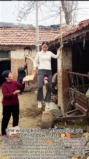 Human Counterweight: Genius Roofing Hack! 🧱⚖️