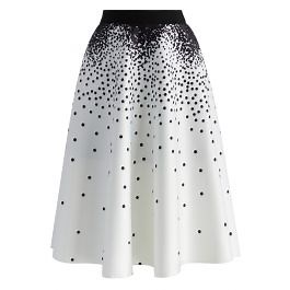 Falling Dots Airy A-line Skirt in White