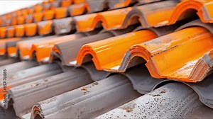 Home construction using roof tiles. Concept Roofing Materials, Different Types of Tiles, Waterproofing Techniques, Installations Tips, Roof Tile Maintenance