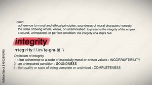The Word Integrity Red Highlighted in a Dictionary Animation