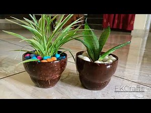 how to make indoor plantpot using coconut shells | plant pot| diy| #gardening |EKCrafts