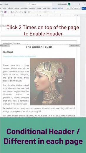Conditional Header in MS Word easy method #youtubeshorts