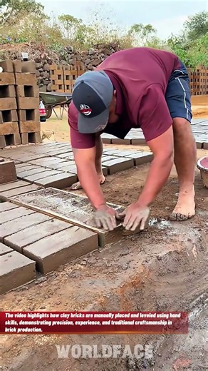 Traditional Clay Brick Making Process | Manual Brick Laying and Leveling