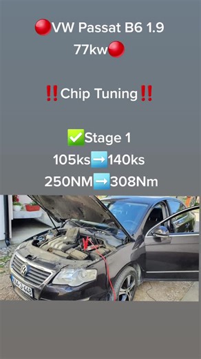 🔴VW Passat B6 1.9 77kw🔴‼️Chip Tuning‼️✅️Stage 1105ks➡️140ks250NM➡️308Nm#stage1 #chiptuning #chip #passatb6 #passat #tuning