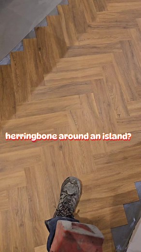 Herringbone Flooring Installation Around an Island