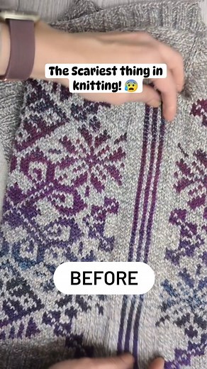 The scariest thing in knitting is STEEKING without a doubt! I remember being afraid to even think about cutting my work. 😅 . But it is actually such a game changer, and really not that big of a deal once you've done it once (or twice). 🙃 . We've got a full in-depth YouTube video on our YouTube channel taking you through the process step by step on how I did it for this #aluminaryaffaircollar project. . The pattern is coming out next week in honour of the @spincycle_yarns 20th anniversary and I