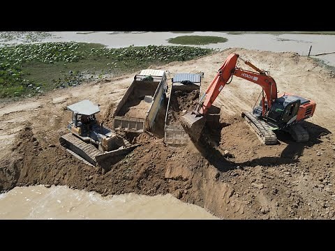 Awesome Heavy Truck Rescue Skills ,Trucks Fail during landslide Recovery by Dozer & Excavator