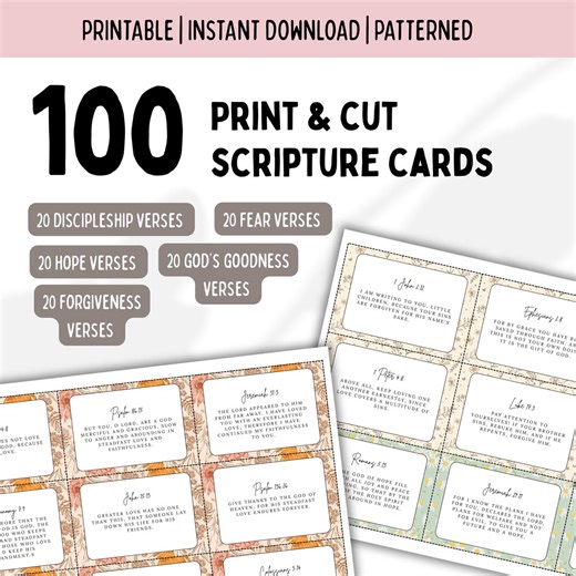 100 Printable Bible Scripture Cards | Instant Digital Download | Patterned | ESV - Etsy
