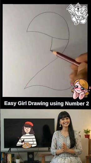 Easy Girl Drawing using Number 2 #creativity #art #drawing #creativepassion #drawyourself