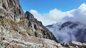 Theme of rapidly changing weather in high mountains. Time lapse.