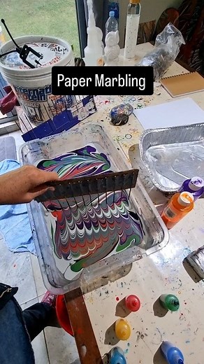 1.5K views · 183 reactions | Paper Marbling ~ Basic pattern formation with Jacquard Marbling Colors floated on a carrageenan and water mix . Learn more on my YouTube tutorials. Link in my bio. . . . #paperart #papercrafts #papercrafts #patterndesigner #patternmaker #jacquardproducts | Raynbow Crow Studios | Facebook