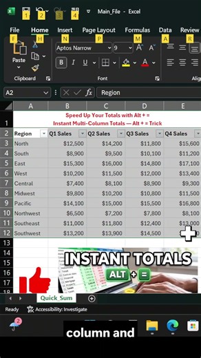 3-The Fastest Way to Total Columns in Excel (Alt + =)