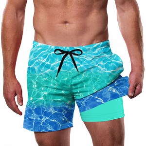 Lollipie Mens Swim Trunks with Compression Liner 5.5" Inseam Quick Dry Bathing Suit Lightweight Swimming Shorts Bathing Trunks Swimwear Board Shorts