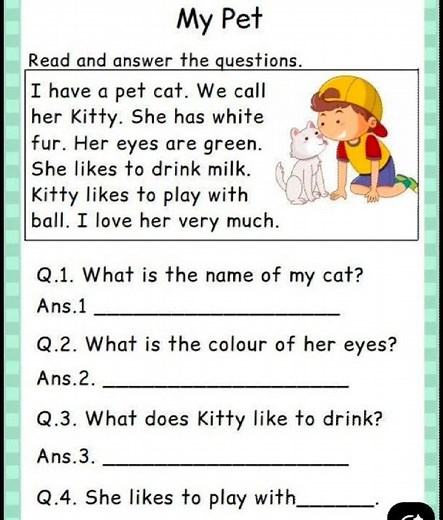 Comprehension Worksheet Practice | Reading Comprehension for Kids | English Learning Worksheet