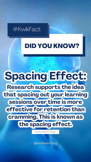 The spacing effect is a smart way to study or practice. 💡 Instead of cramming all at once, you learn better if you spread your study sessions out over time. Here's why it works: ✅ Remember More: Spacing out your study sessions helps you remember things for a longer time. ✅ Memory Boost: Your brain gets better at remembering when you review material after you've almost forgotten it. ✅ Practice Regularly: Actively recall information you've learned, which means trying to remember it without lookin