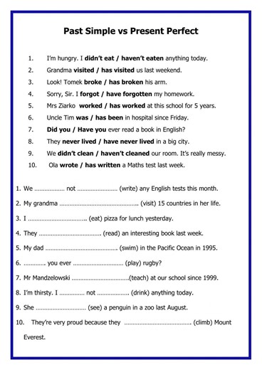 Past Simple vs Present Perfect online worksheet