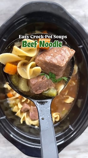 Slow Cooker Beef Noodle Soup Recipe: https://fitslowcookerqueen.com/slow-cooker-beef-noodle-soup/ | Shannon Epstein - Fit Slow Cooker Queen