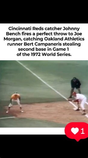 YouWager Bets on Instagram: "A classic clip from Game 1 of the 1972 World Series shows exactly why Johnny Bench is still considered the gold standard for catchers. With the Cincinnati Reds facing the Oakland Athletics, Bench pops up and delivers a perfect throw to Joe Morgan, catching Bert Campaneris trying to take second base. Clean transfer, lightning release, right on the bag — textbook execution on the biggest stage in baseball. This play highlights everything that made Johnny Bench special.
