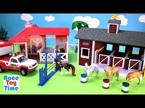 Horse Stable Barn and Animal Rescue Breyer Playset - Toy Animals Video For Kids