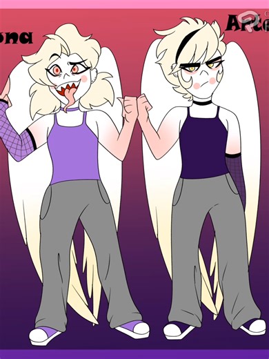 So, I couldn't resist. I was brainstorming and decided I would give Lucifer and Adam two final kiddos. The girls were born with albinism which surprised everyone that they were both born with it. So besides their light skin, they have light hair and eyes, as well as the feathers on their wings. Luna and Artemis. #hazbinhotel #adamsapple #hazbinhotelfankid