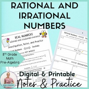 Rational & Irrational Numbers Guided Notes Practice Homework Worksheets 8th Math