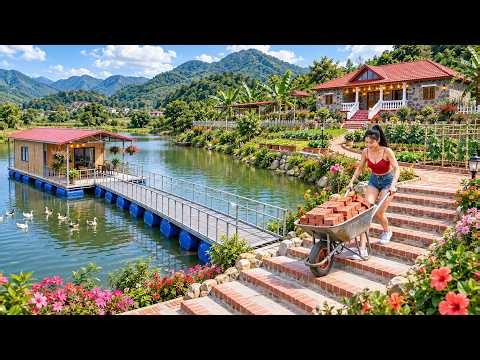 Building a Floating Bridge & Brick Steps to Reach a House in the Middle of the Lake