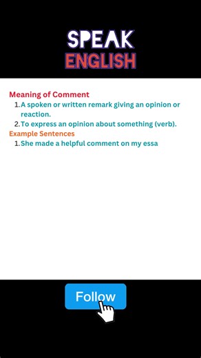 1.2K views · 13 reactions | Meaning of Comment with examples #english #englishlearning #englishteacher #learnenglish | English Learning | Facebook