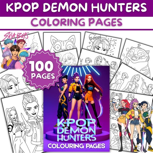 100 Kpop Demon Hunters Coloring Pages | Digital Coloring Book | Huntrix Fans | Kpop Fan Art | Saja Boys Girls | Kids Birthday Activity - Etsy