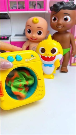 ASMR Unboxing JJ & Yellow Shark Washing Machine Toy | Satisfying Toy Play #shorts