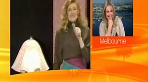 Alyce Platt laughs at seeing her hairstyle on Sale of the Century