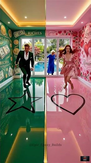 THIS DOUBLE FLOOR IS JUST INSANE😱 💵💕 Money vs Love Floor #shorts #interiordesign #epoxy