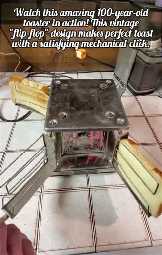 Satisfying Mechanical Action Of An Antique Electric Toaster