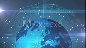 Network of connections and data points over rotating Earth animation