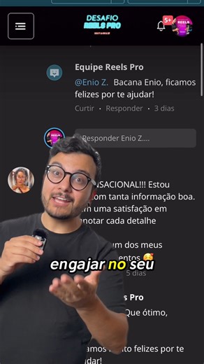 💡 Aprenda a fazer Reels Criativos, destaque o seu perfil e cresça muito no Instagram 🚀 O Reels Pro tem um passo a passo completo e prático, validado por mais de 45 mil alunos, e foi feito para quem quer: ✔️ Aumentar seu número de seguidores; ✔️ Alcançar mais pessoas; ✔️ Divulgar seu produto ou serviço; ✔️ E fazer mais vendas. Tudo isso através de Reels simples e criativos que QUALQUER pessoa é capaz de fazer. 👉 Toque agora mesmo em “Saiba Mais” e garanta sua vaga no Reels PRO. | Rafael Bem Re