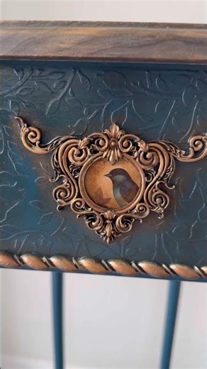 Blue Side Table with Hand-Painted Birds and Floral Detail #consoletable #handcraftedfurniture