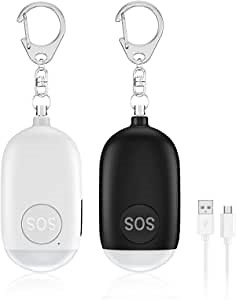 ORIA Safe Sound Personal Alarm, Personal Security Alarm Keychain, 130dB Emergency Self Defense Alarms with LED Light, Supports USB Charging for Women, Kids, Elderly, Black and White, 2 Pack