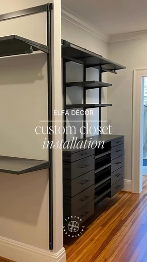 The Container Store on Instagram: "From empty walls to an organized masterpiece! 👗💙 Give your closet a glow-up with Elfa Décor+! Plus, you can design any Elfa space and save 30%! Plus, save 25%* on all other Elfa. All backed by our 10-year warranty. The Container Store Ambassador @tartanorganizing worked with her client to design a custom closet system perfectly suited to her needs and style. Elfa Décor+ delivers more style, more strength, and more must-have features like full-extension, soft