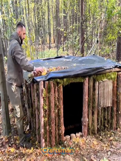 Building a warm and cozy shelter near an old fallen tree #craftsman #forest #survival #outdoors #bushcraft. | Bushcraft Complete