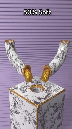 0% Rigid vs 100% Twin Gold Cylinders Marble Pipe Race ¦ 3DCG Soft Physics Simulation