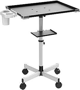 ZHOOGE Salon Tray on Wheels with Storage Platform, Adjustable Height, Hair Stylist Tray for Spa, Salon, Home-Use, Premium Aluminum Rolling Cart, White