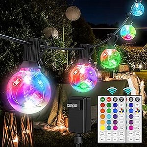 LED Outdoor String Lights, 30FT Connectable G40 Patio Light Outdoor Waterproof with 30 LED Bulbs, RGB Color Changing Cafe Decorative Lights with Remote for Outside Camping Gazebo Party Balcony Decor